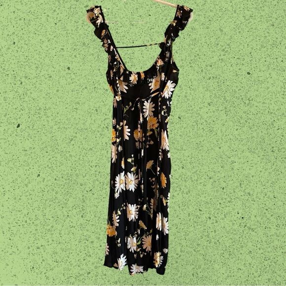 Patrons of Peace black midi wrap sundress daisy floral ruffles - Picture 9 of 15